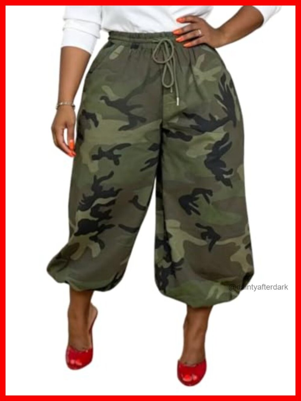 High Waisted Camo Cargo Pants Drawstring Baggy Joggers